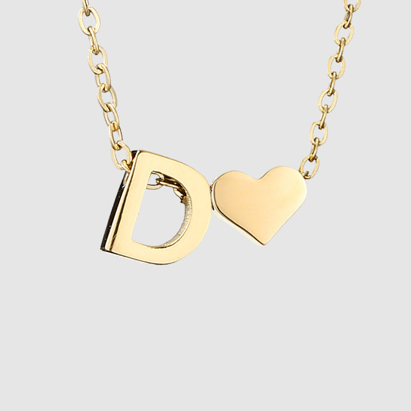 Personalized Heart Letter Pendant Stainless Steel Necklace