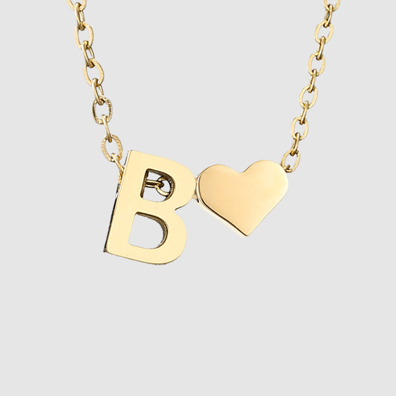 Personalized Heart Letter Pendant Stainless Steel Necklace