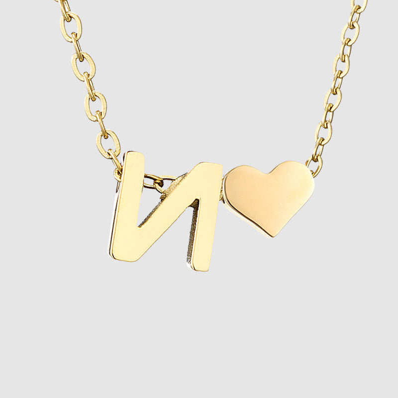 Personalized Heart Letter Pendant Stainless Steel Necklace