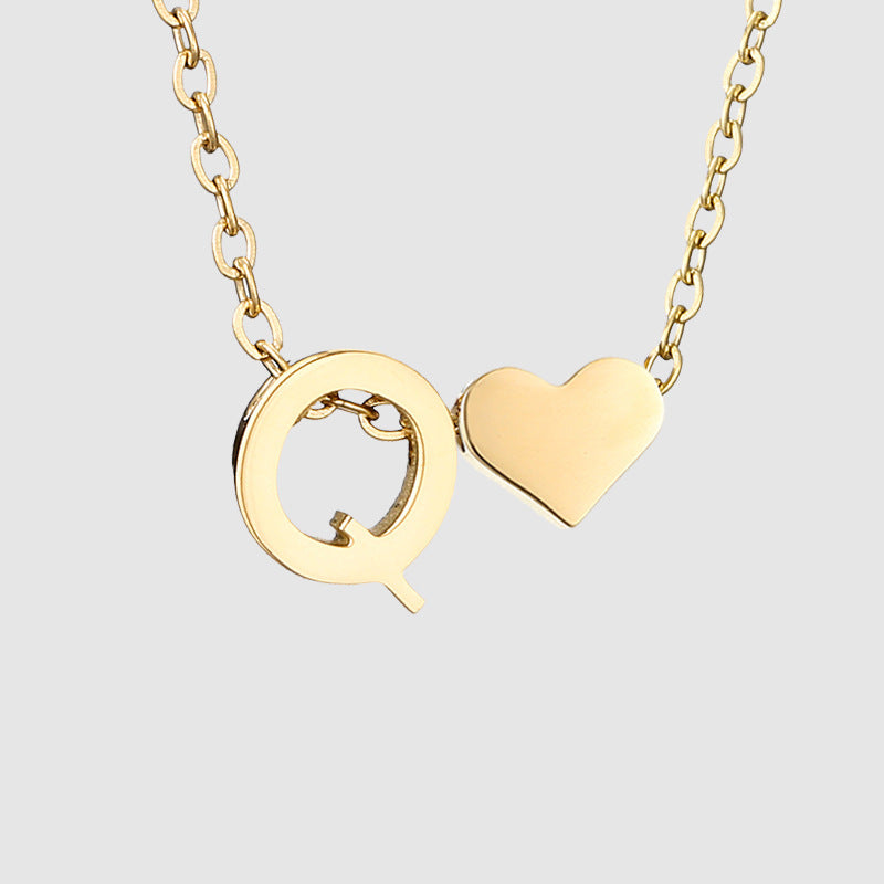 Personalized Heart Letter Pendant Stainless Steel Necklace