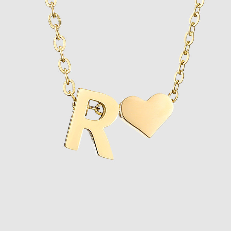 Personalized Heart Letter Pendant Stainless Steel Necklace
