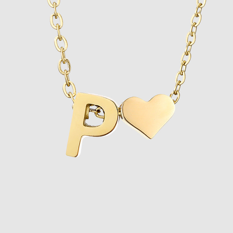 Personalized Heart Letter Pendant Stainless Steel Necklace