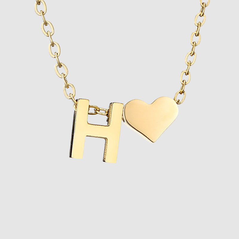 Personalized Heart Letter Pendant Stainless Steel Necklace