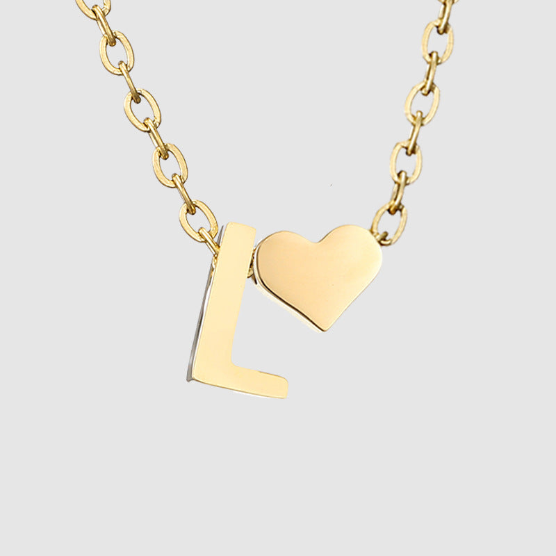 Personalized Heart Letter Pendant Stainless Steel Necklace