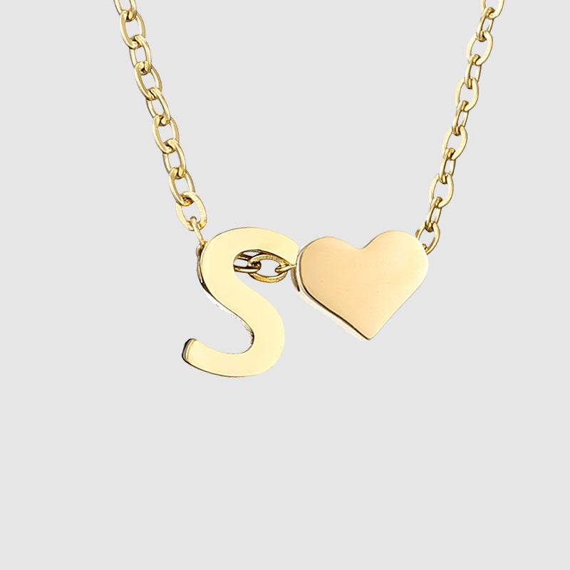 Personalized Heart Letter Pendant Stainless Steel Necklace