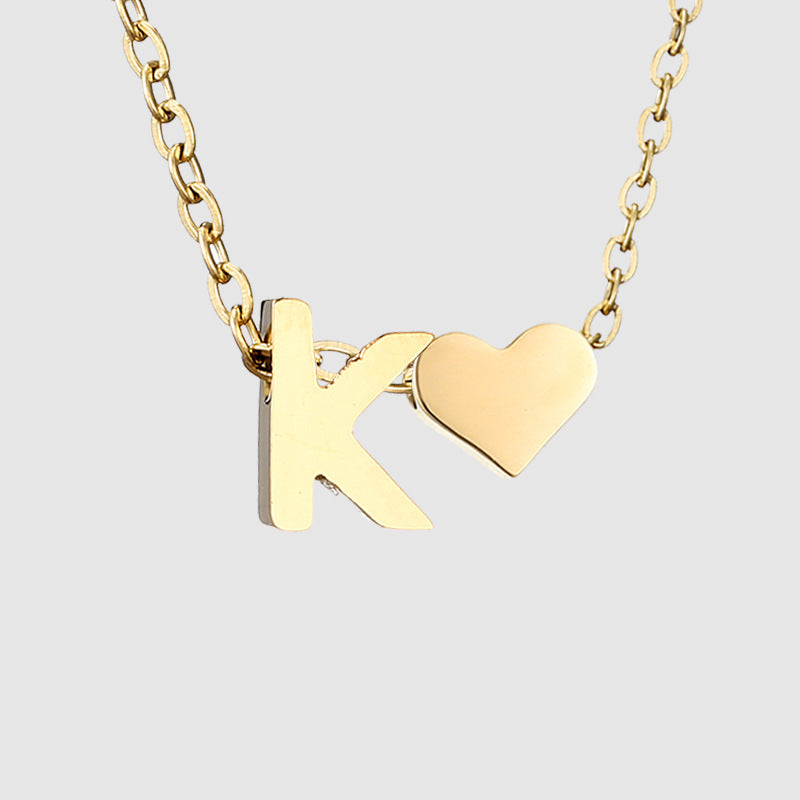 Personalized Heart Letter Pendant Stainless Steel Necklace