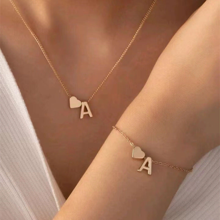 Personalized Heart Letter Pendant Stainless Steel Necklace